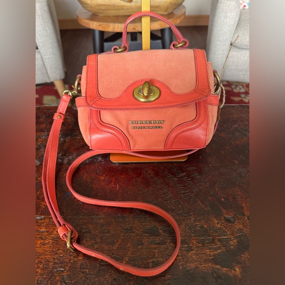Burberry Blue Label Coral Suede with plaid trim- Excellent vintage condition COA - Picture 1 of 14